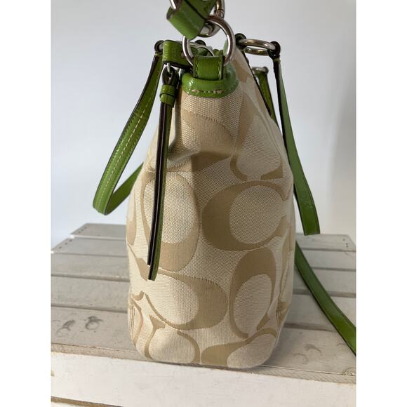 COACH 28208E LARGE TAN, GREEN SIGNATURE PRINT CROSSBODY BAG - Picture 5 of 16